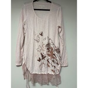 Soft Surroundings Butterfly Print Tunic Top Long Sleeve Layered Sheer  Medium